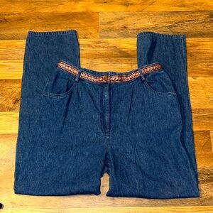 Vintage 90s Mom Jeans With Floral Ribbon Detail Woman’s Size 12 Soft Wash Jeans